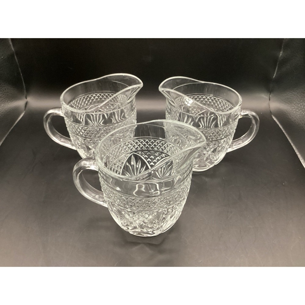 Set Of 3 Cristal D'Arques-Durand Creamer Syrup Pitcher 4" Tall" Vtg‎ Glassware